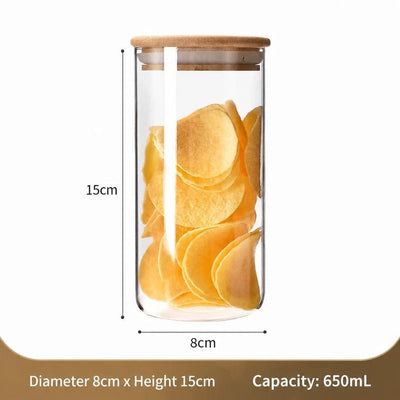 Clear Glass Moisture Proof Storage Jar, Food Safe Canister With Bamboo Cover, 8cm*15cm, 650ml, Great New House Gift