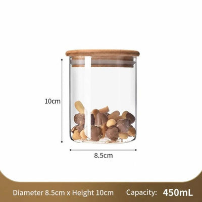 Transparent Airtight Glass Canister With Bamboo Lid, Kitchen Moisture Resistant Storage Jar, 8.5cm*10cm, 450ml, Wonderful Kitchen Gift