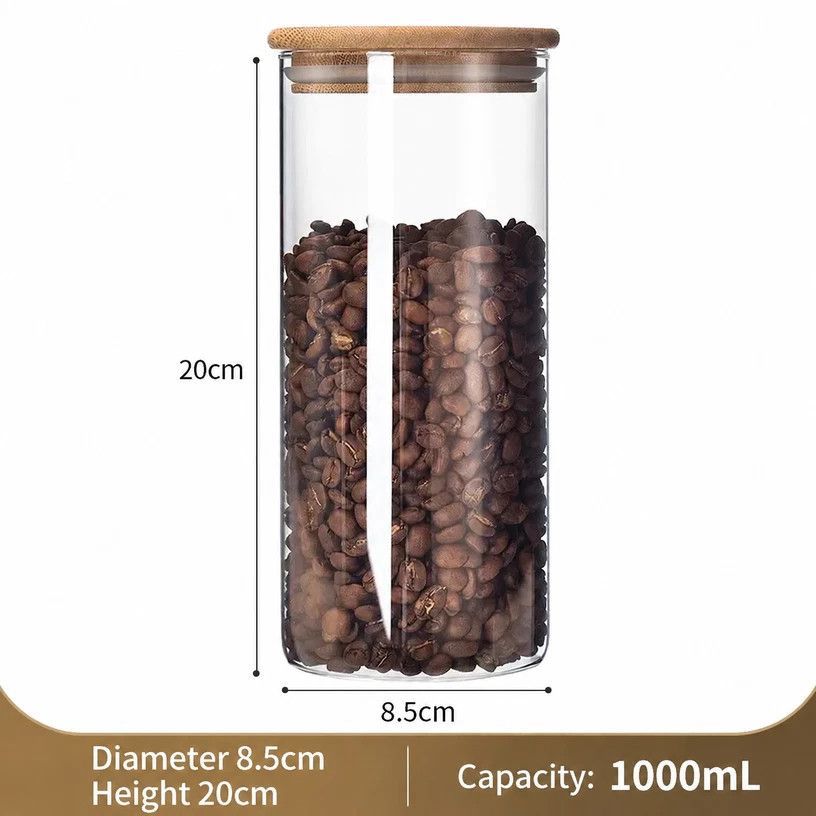 Large Capacity Airtight Glass Jar, Transparent Food Container With Bamboo Lid, 8.5cm*20cm, 1000ml, Perfect Kitchen Storage Gift
