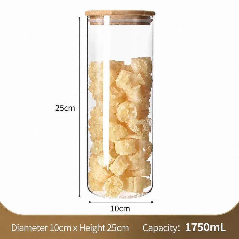 Big Capacity Airtight Glass Canister, Bamboo Lid Transparent Kitchen Storage Jar, 10cm*20cm, 1400ml, Stylish Household Gift