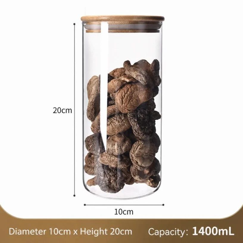 Kitchen Large Clear Glass Storage Jar, Sealed Bamboo Lid Food Container, 10cm*25cm, 1750ml, Premium Home Storage Gift