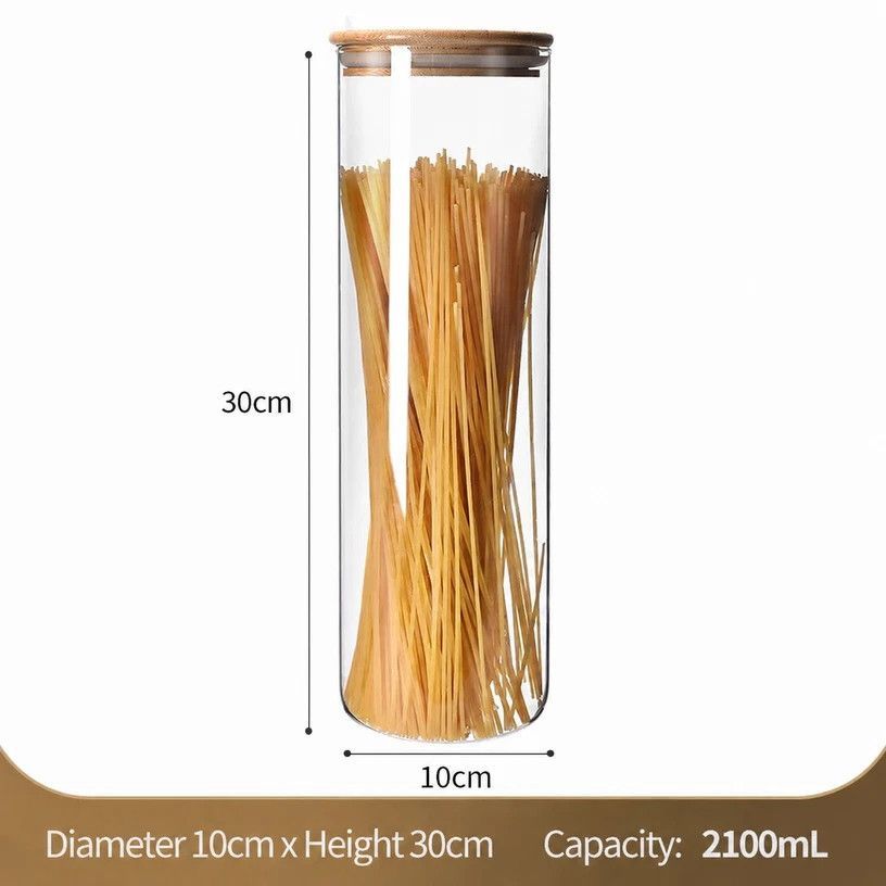 Oversize Airtight Glass Canister With Bamboo Lid, Moisture Proof Kitchen Organizer Jar, 10cm*30cm, 2100ml, Wonderful Family Kitchen Gift