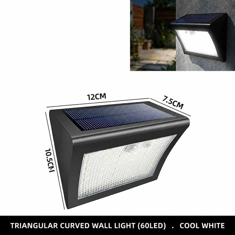Outdoor Solar Powered Wall Lamp, Triangular Curved Surface With 60 LED, Motion Sensor Waterproof Garden Light, Stylish Patio Accessory Gift