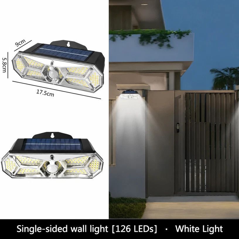 Solar Motion Sensor Wall Lamp, Single Side 126 LED, IP Waterproof Outdoor Light For Garden, Durable Backyard Decor Gift