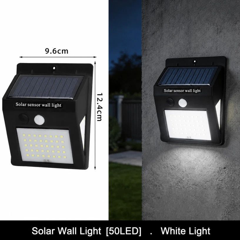 Solar Powered 3-Sided Wall Light, 50 LED, Motion Activated Waterproof Lamp, Great For Villa Courtyard, Holiday Decor Gift