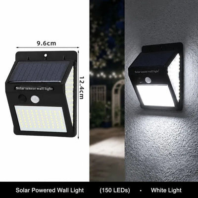 Solar Three-Sided Wall Light, 150 LED, Motion Sensing Weatherproof Lamp, Ideal For Outdoor Yard & Terrace, Premium Home Gift