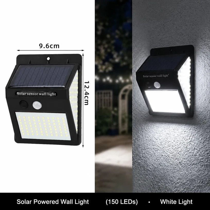 Solar Three-Sided Wall Light, 150 LED, Motion Sensing Weatherproof Lamp, Ideal For Outdoor Yard & Terrace, Premium Home Gift