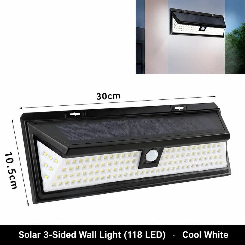 Solar LED 3-Sided Wall Lamp, 118 LED, Motion Sensor Waterproof Outdoor Lighting, Beautiful Garden Night Decor Gift