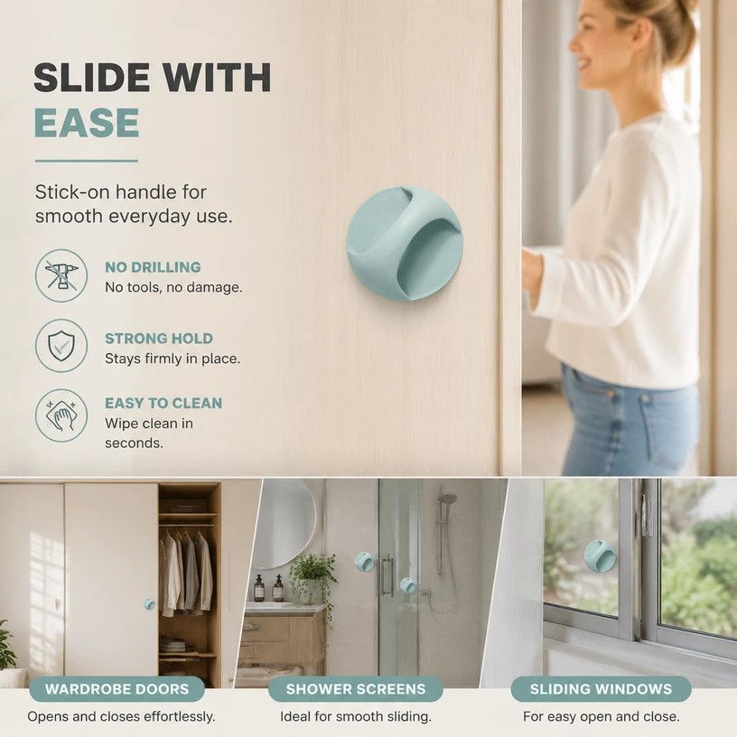No Drill Self Adhesive Door Handle, Punch-Free Pull Handle For Cabinet, Drawer & Sliding Door, Strong Sticky Design, Blue, 2 Pcs, Practical Home Renovation Gift