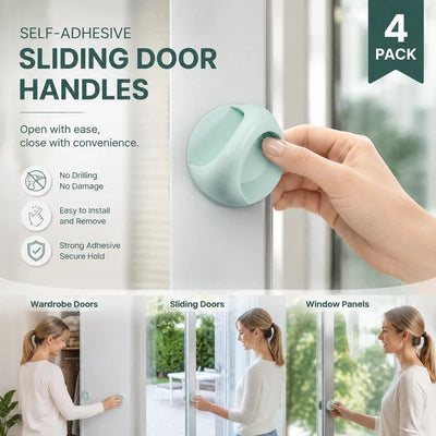 Drill-Free Self Adhesive Sliding Door Handle, No Punch Sticky Grip For Drawer & Wardrobe, Green, 4 Pcs, Useful Daily Household Gift