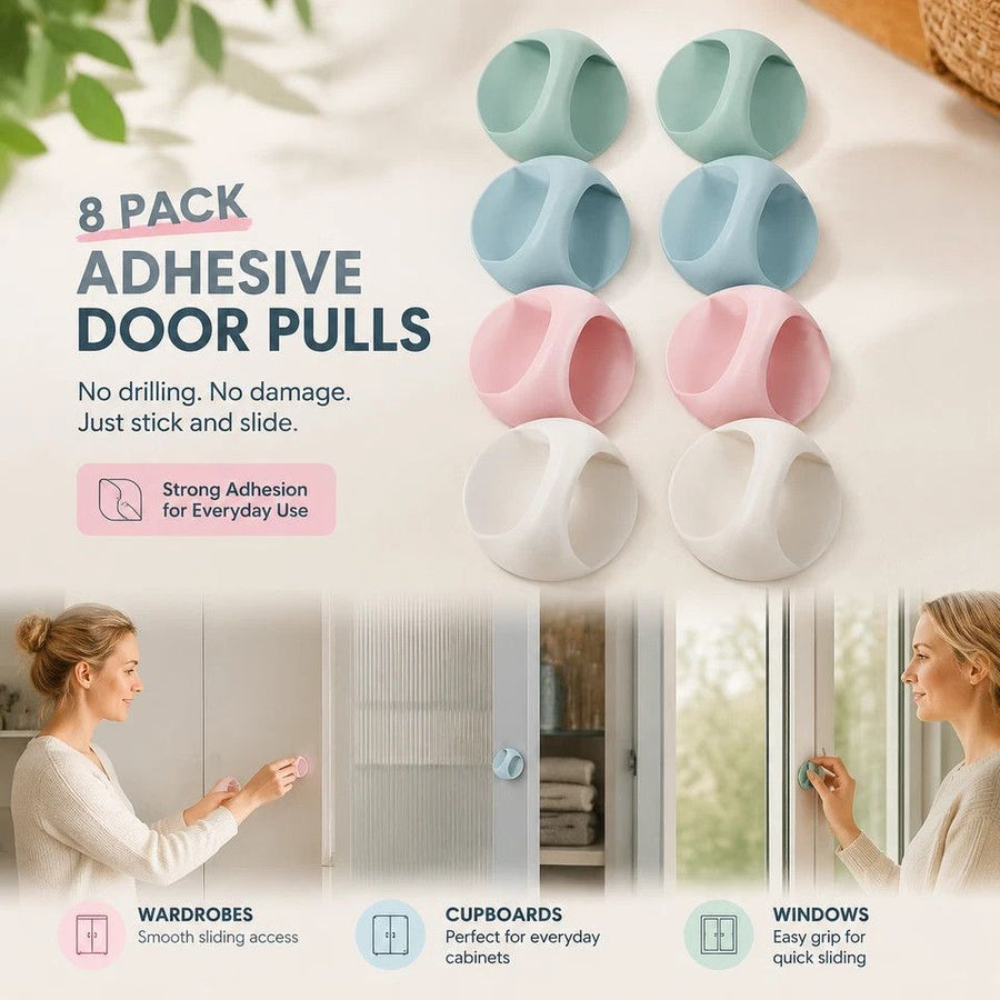 Drill-Free Strong Sticky Door Pull Handles, Mixed Blue Green Pink White, No Punch Handle For Drawer, Wardrobe & Window, 8 Pcs, Complete Household Upgrade Gift