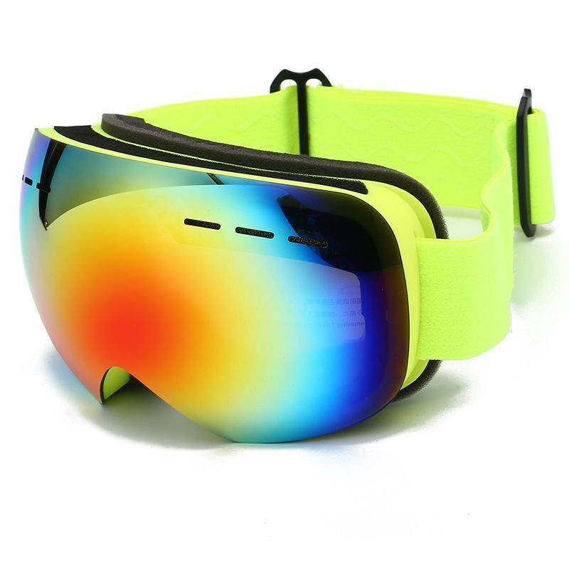 Anti-Fog Spherical Snowboard Goggles, UV Protection Ski Eyewear, Wind Resistant Outdoor Snow Sports Glasses For Adult, Fluorescent Green Strap, Nice Holiday Outdoor Gift