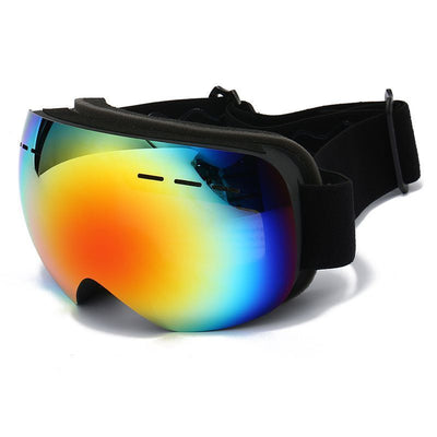 Outdoor Spherical Ski Goggles, Anti UV Anti-Fog Snow Sports Protective Glasses, Windproof Snowboarding Eyewear, Black Strap Gradient Lens, Ideal Ski Trip Present