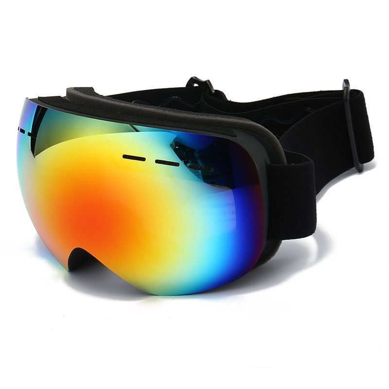 Outdoor Spherical Ski Goggles, Anti UV Anti-Fog Snow Sports Protective Glasses, Windproof Snowboarding Eyewear, Black Strap Gradient Lens, Ideal Ski Trip Present