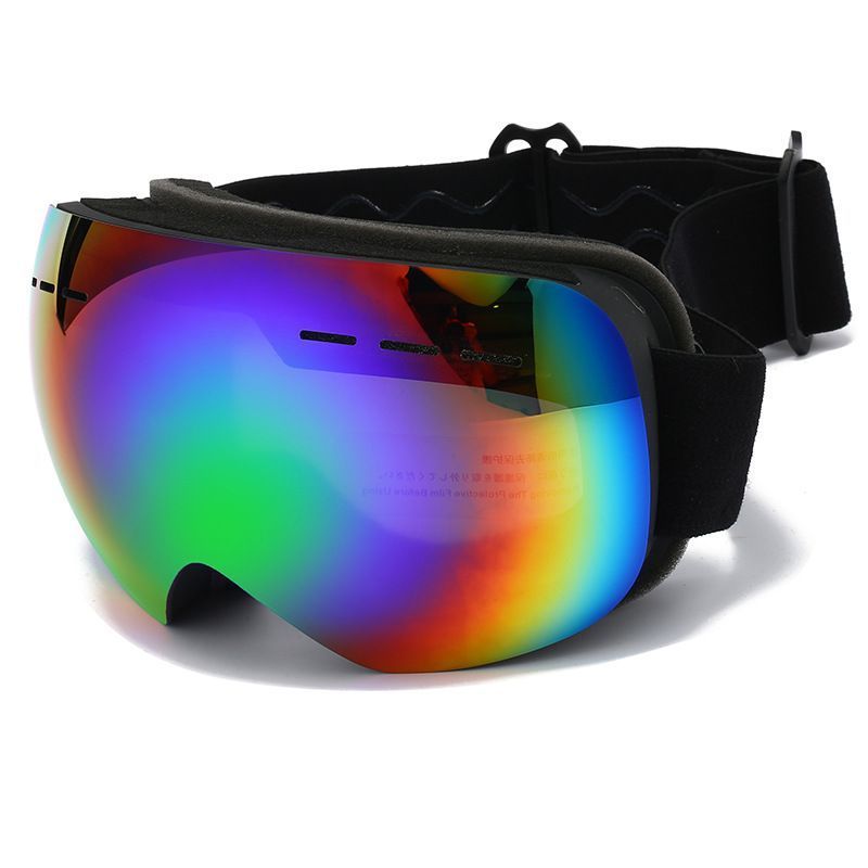 Spherical Anti-Fog Ski Eyewear, UV Block Snowboard Goggles, Windproof Outdoor Winter Sports Glasses For Men Women, Black Strap Rainbow Lens, Thoughtful Sports Gift