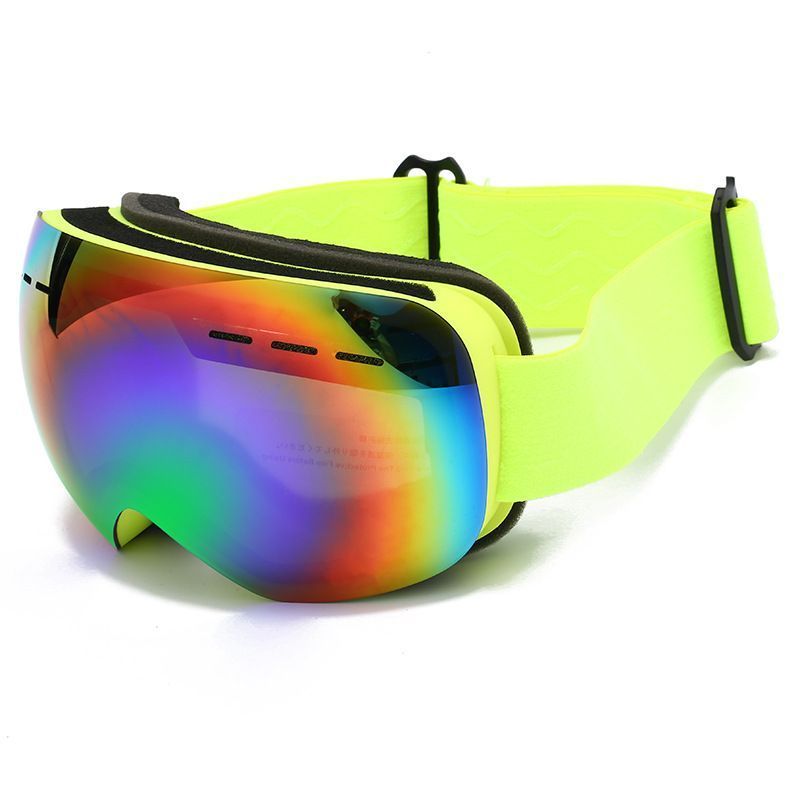 UV Protection Spherical Ski Goggles, Anti-Fog Windproof Snow Sports Protective Glasses, Fluorescent Green Strap Colorful Lens, Perfect Outdoor Winter Gift