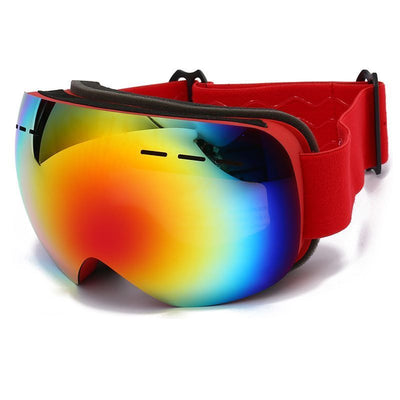 Winter Snow Sports Spherical Goggles, Anti-Fog Anti UV Ski Eyewear, Windproof Snowboard Glasses For Adults, Red Strap Gradient Lens, Cool Ski Accessory Gift