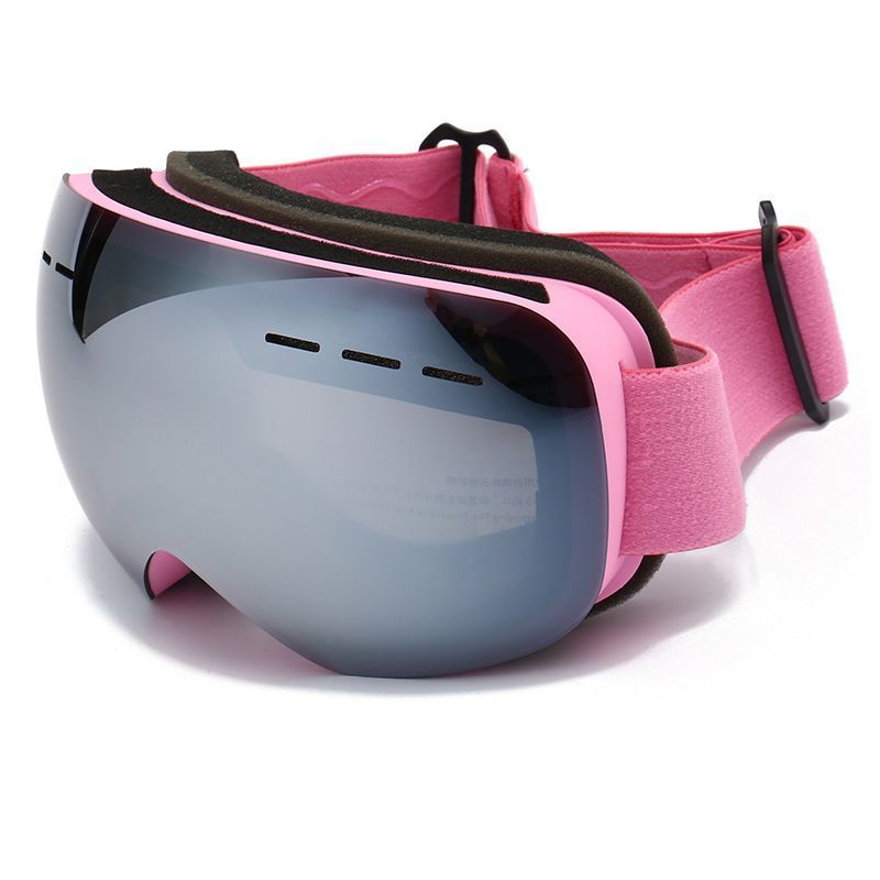Spherical Ski Goggles, Anti-Fog UV Protective Snowboard Eyewear, Windproof Outdoor Snow Glasses For Men & Women, Pink Strap Grey Lens, Lovely Winter Travel Gift
