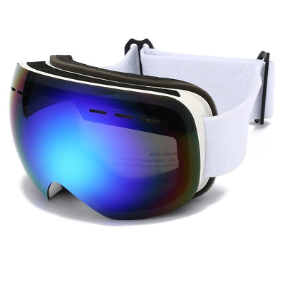 Anti-Fog Spherical Snow Ski Goggles, UV Protection Wind Resistant Outdoor Sports Eyewear, White Strap Colorful Coated Lens, Practical Ski Holiday Gift