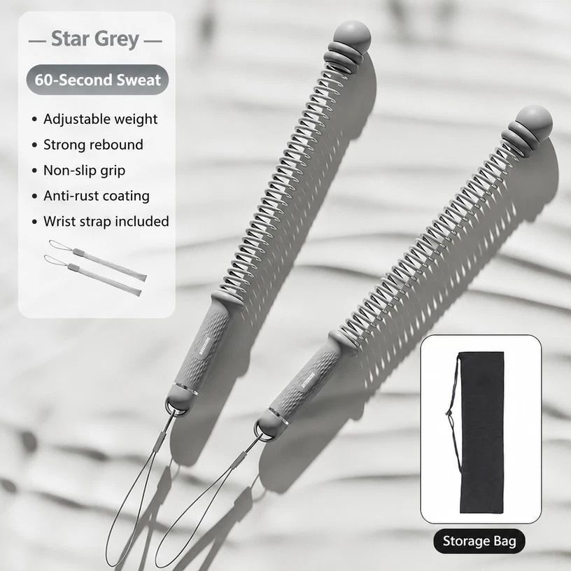 Cordless Spring Swing Battle Rope, 3.09 Lbs A Pair, 16.93in Grey, Arm Strength Exercise Equipment, Indoor Outdoor Training, With Storage Bag, Versatile Fitness Gift