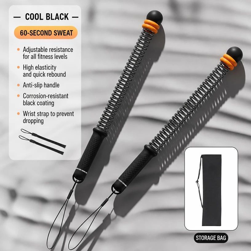 Wireless Muscle Training Rope, 3.09 Lbs A Pair, 16.93in Black, Spring Battle Rope For Full Body Workout, With Storage Bag, Convenient Exercise Gift
