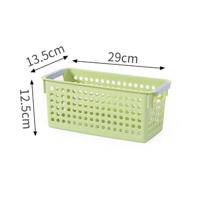 Narrow Plastic Storage Basket, Small Size, 11.42x5.31x4.92in, Green, Multi-Purpose Organizer Bin For Books, Snacks & Kitchen Produce, Nice Household Storage Gift