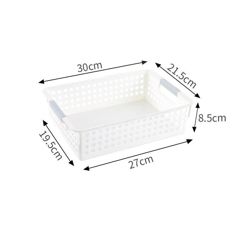 Shallow Plastic Storage Basket, Medium Size, 11.81x8.46x3.35in, White, Desk & Kitchen Organizer For Sundries, Elegant Housewarming Gift
