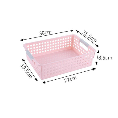 Shallow Plastic Storage Basket, Medium Size, 11.81x8.46x3.35in, Pink, Sundries & Snack Storage Bin, Beautiful Room Organizer Gift