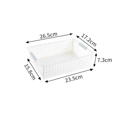 Shallow Plastic Storage Basket, Small Size, 10.43x6.77x2.87in, White, A5 Size Desk Organizer For Books & Cosmetics, Compact Home Gift
