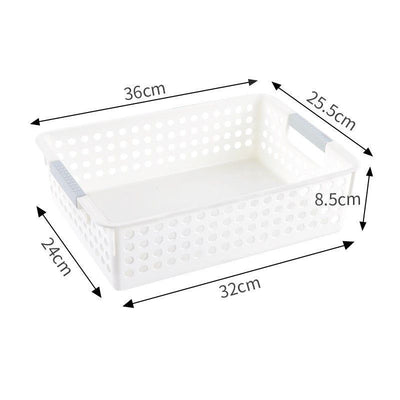 Shallow Plastic Storage Basket, Large Size, 13.78x10.24x3.35in, White, A4 Document & Snack Storage Bin, Versatile Household Gift