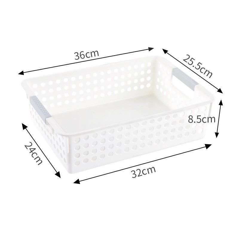 Shallow Plastic Storage Basket, Large Size, 13.78x10.24x3.35in, White, A4 Document & Snack Storage Bin, Versatile Household Gift
