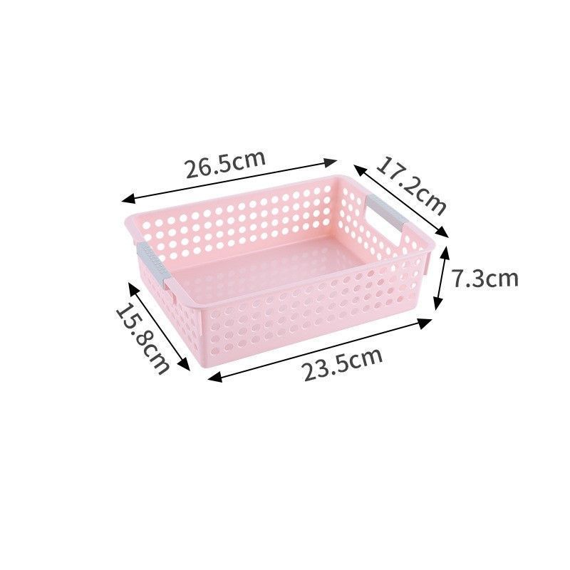 Shallow Plastic Storage Basket, Small Size, 10.43x6.77x2.87in, Pink, A5 Sized Organizer Basket For Sundries, Lovely Room Decor Gift