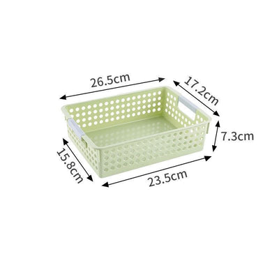 Shallow Plastic Storage Basket, Small Size, 10.43x6.77x2.87in, Green, Lightweight Storage Bin For Stationery & Fruits, Great Daily Gift