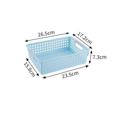 Shallow Plastic Storage Basket, Small Size, 10.43x6.77x2.87in, Blue, A5 Book & Cosmetic Organizer Container, Convenient Home Gift