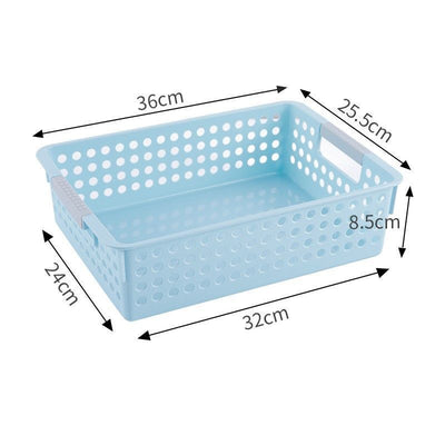 Shallow Plastic Storage Basket, Large Size, 13.78x10.24x3.35in, Blue, A4 Sized Kitchen & Closet Organizer Bin, Handy Household Gift