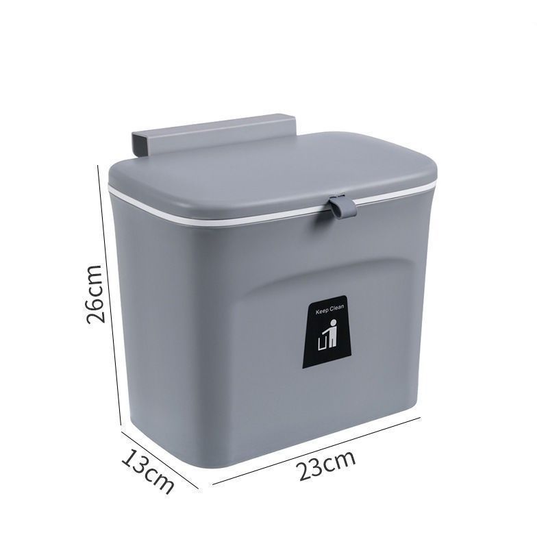 Wall Mount Hanging Garbage Bin With Cover, Hang On Cabinet Door, 7L, Sky Grey, Household Waste Container For Washroom, Nice Home Organizer Gift