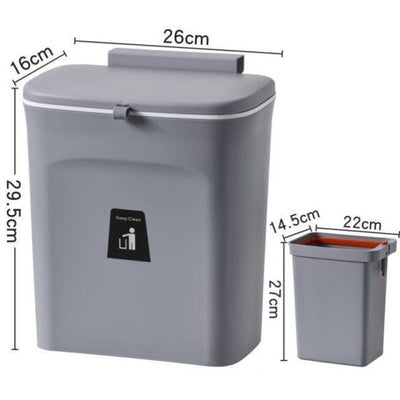 Hanging Kitchen Trash Bin With Removable Inner Bucket, Cabinet Door Hanging Design, 9L, Grey, Multi-Scene Waste Bin For Kitchen & Bathroom, Convenient Household Gift