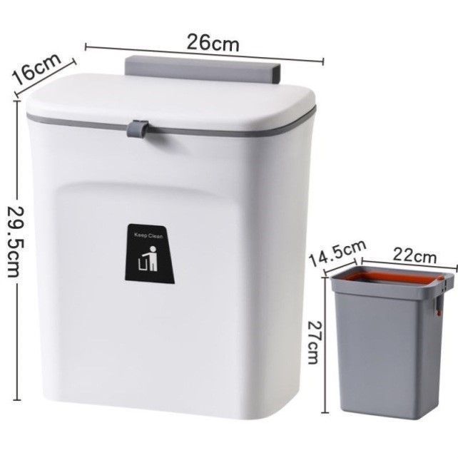 Hanging Kitchen Waste Bin With Removable Inner Bucket, Cabinet Mount, 9L, White, Multi-Purpose Trash Bucket For Toilet & Kitchen, Ideal New Home Gift