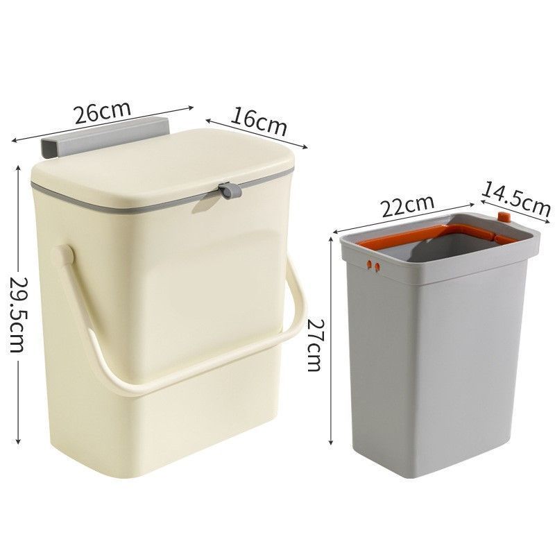 Hanging Garbage Bin With Handle & Inner Bucket, Cabinet Door Mount, 9L, Cream, Detachable Household Waste Bin For Kitchen Bathroom, Wonderful Housewarming Gift