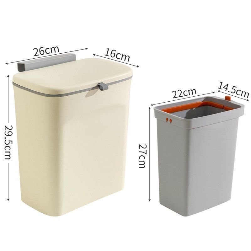 Hanging Kitchen Waste Bin With Removable Inner Bucket, Cabinet Hook Mount, 9L, Cream, Multi-Scene Trash Bucket For Pantry & Toilet, Elegant Home Gift