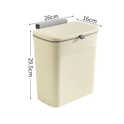 Cabinet Door Hanging Trash Can With Lid, Hook Mount Waste Bin, 9L, Cream, Creative Garbage Container For Kitchen & Washroom, Nice Kitchen Upgrade Gift