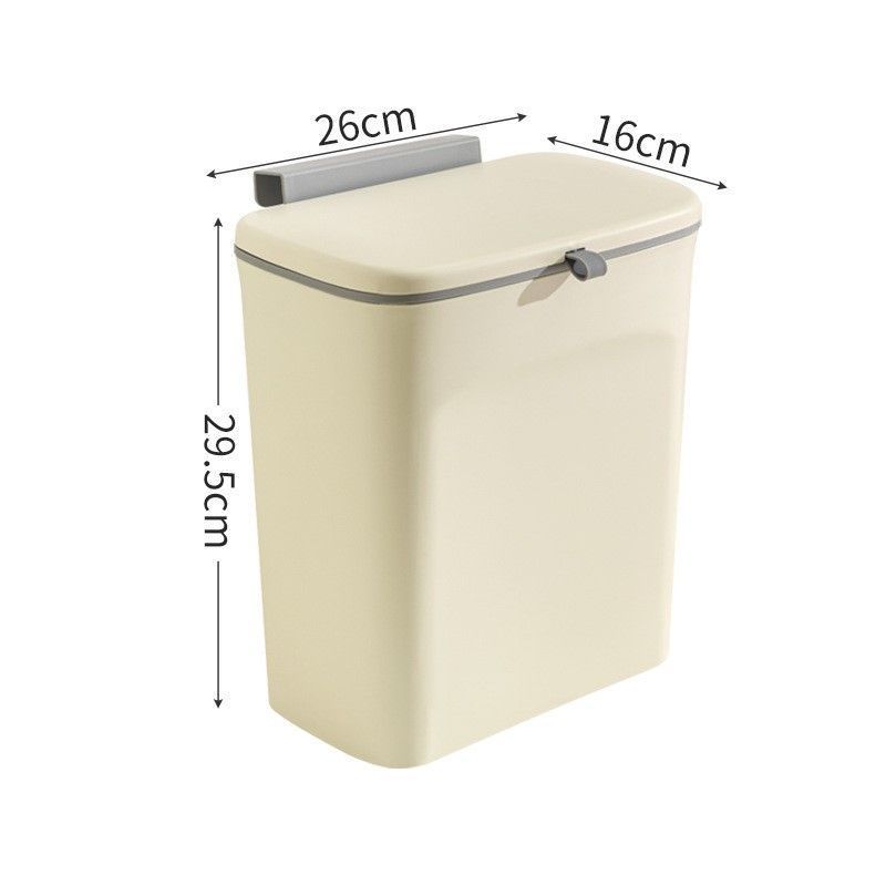 Cabinet Door Hanging Trash Can With Lid, Hook Mount Waste Bin, 9L, Cream, Creative Garbage Container For Kitchen & Washroom, Nice Kitchen Upgrade Gift