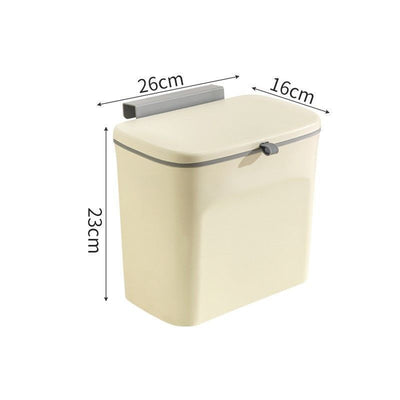 Wall Mount Hanging Garbage Bin With Cover, Hang On Cabinet Door, 7L, Cream, Household Waste Bin For Living Room, Convenient Household Gift