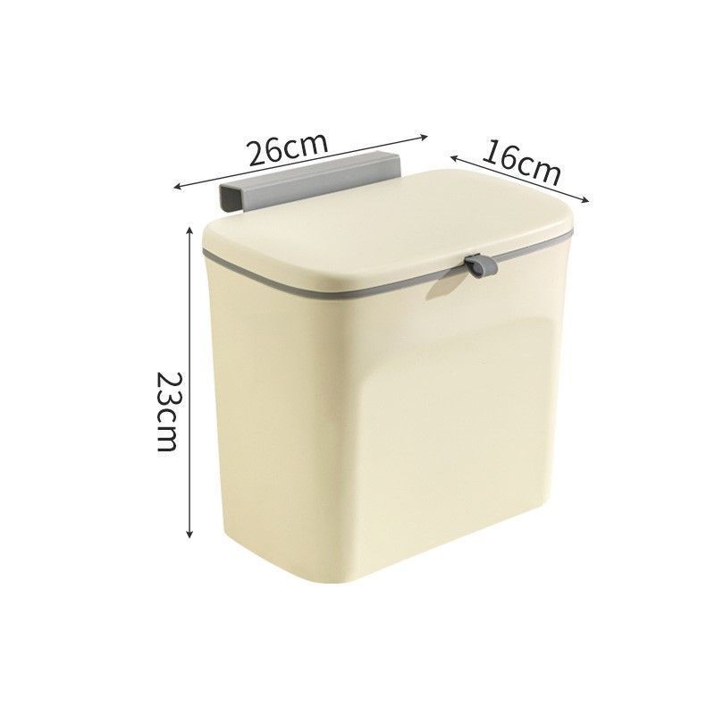 Wall Mount Hanging Garbage Bin With Cover, Hang On Cabinet Door, 7L, Cream, Household Waste Bin For Living Room, Convenient Household Gift