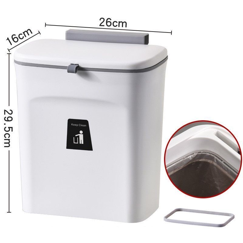 Cabinet Door Hanging Trash Can With Press Rim, 9L, Swan White, Space Saving Hanging Waste Bucket For Kitchen & Bathroom, Premium Home Gift