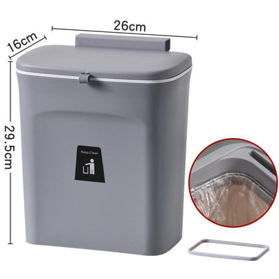 Wall Hanging Garbage Bin With Press Rim, Cabinet Hook Mounted, 9L, Starry Grey, Multi-Purpose Household Waste Container, Stylish Interior Decor Gift