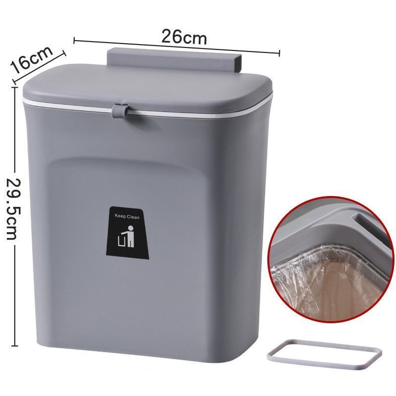Wall Hanging Garbage Bin With Press Rim, Cabinet Hook Mounted, 9L, Starry Grey, Multi-Purpose Household Waste Container, Stylish Interior Decor Gift