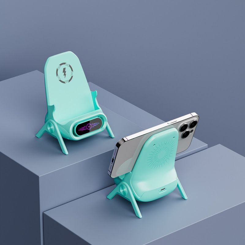 Vertical Chair Shaped Phone Holder, Magnetic Wireless Charger, Lazy Mobile Support Stand For Binge Watching, Green, Stylish Household Desk Decor Gift