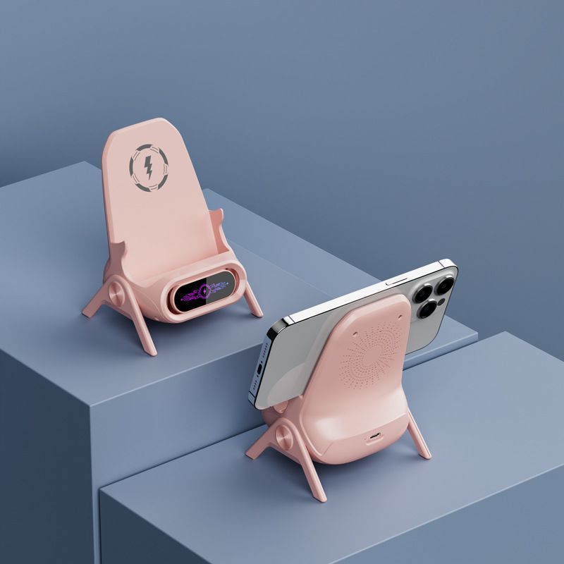 Vertical Chair Shaped Phone Holder, Magnetic Wireless Charger, Lazy Mobile Support Bracket For Entertainment, Pink, Lovely Daily Office Accessory Gift