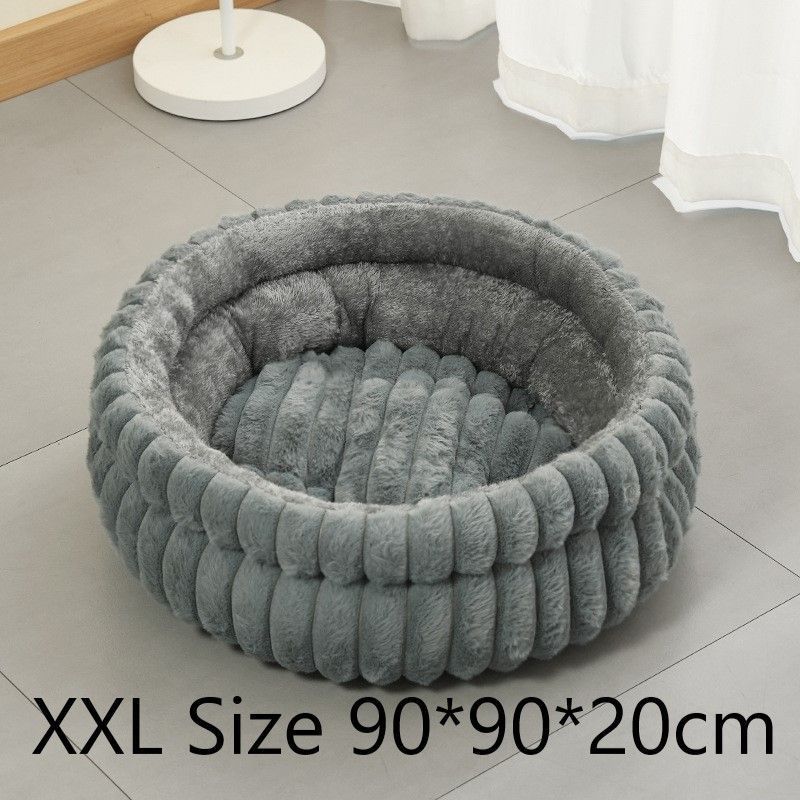 Large Removable Faux Rabbit Fur Round Pet Bed, Thick Cushion Moisture-Proof All Season Pet Rest Bed, Grey, Size 2XL, 35.43x35.43x7.87in